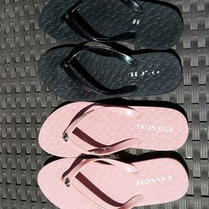 COACH flip flops, set of 2, 1 lt pink, 1 black GUC - price is for both pk & bk